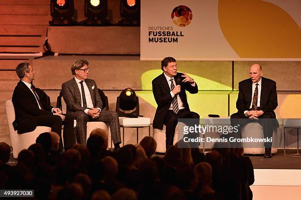 Manuel Neukirchner, Toni Schumacher, Otto Rehhagel and Horst Eckel are seen during the Opening Gala of the German Football Museum on October 23, 2015...