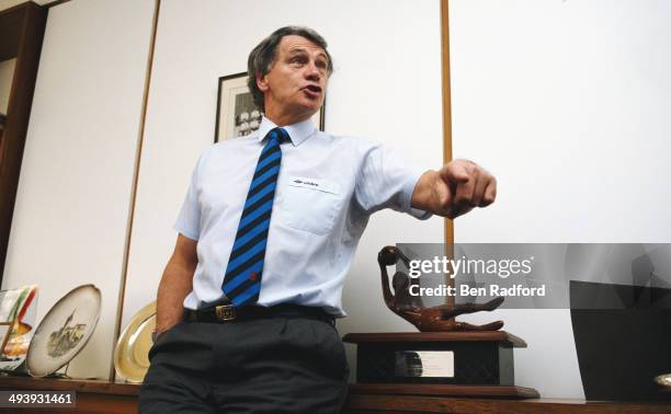 England manager Bobby Robson makes a point at the FA Headquarters on June 1, 1988 in London, England.