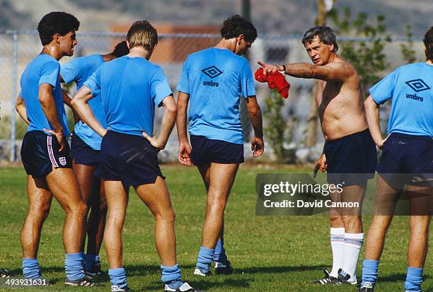 England manager Bobby Robson makes a point during an England training session circa 1986.