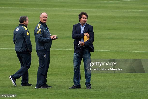 Head coach of the Brazilian football team, Luis Felipe Scolari and technical coordinator Carlos Albero Parreira walk at the squad's Granja Comary...