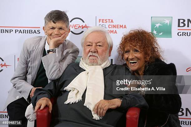 Plinio Fernando, Paolo Villaggio and Anna Mazzamauro attend a photocall for 'Fantozzi' during the 10th Rome Film Fest at Auditorium Parco Della...
