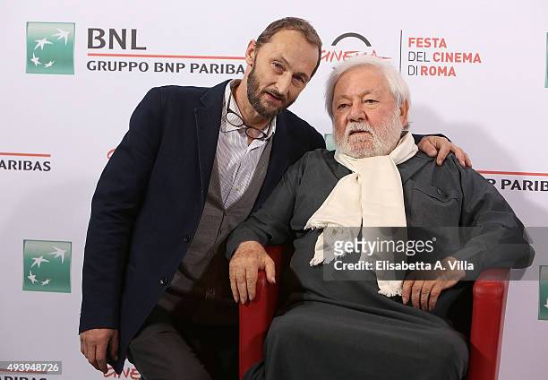 Pierfrancesco Villaggio and Paolo Villaggio attend a photocall for 'Fantozzi' during the 10th Rome Film Fest at Auditorium Parco Della Musica on...