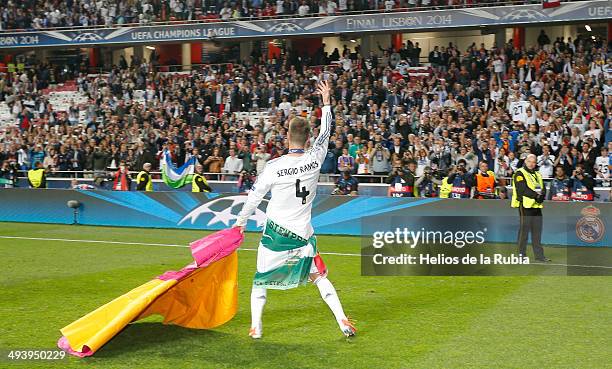 Sergio Ramos during the Real Madrid celebration the day after winning the UEFA Champions League Final at Estadio da Luz on May 24, 2014 in Lisbon,...