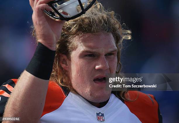 Ryan Hewitt of the Cincinnati Bengals warms up before playing against the Buffalo Bills during NFL game action at Ralph Wilson Stadium on October 18,...