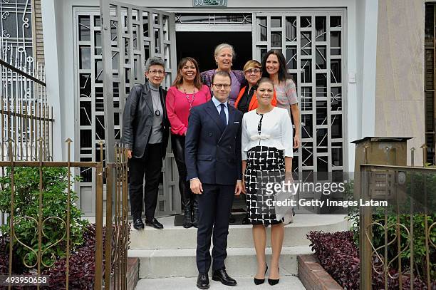 Crown Princess Victoria of Sweden and Prince Daniel of Sweden pose for a picture after having an informal meeting with representatives of Colombian...