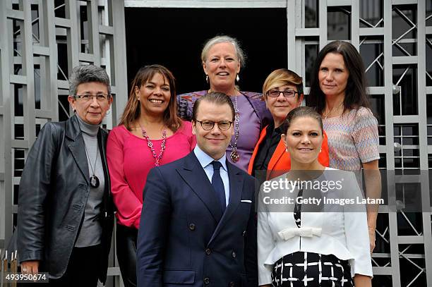 Crown Princess Victoria of Sweden and Prince Daniel of Sweden pose for a picture after having an informal meeting with representatives of Colombian...