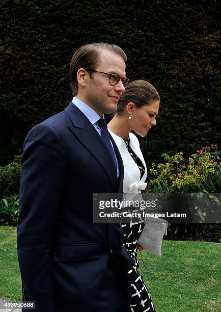 Crown Princess Victoria of Sweden and Prince Daniel of Sweden arrive for a meeting with leaders of the Swedish Colombian alumni network at the...