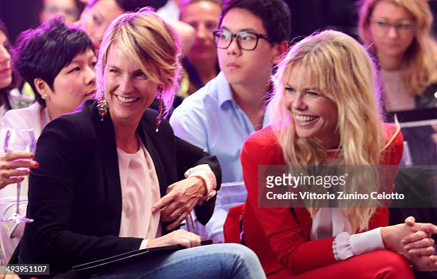 Ellen Hidding and Barbara Snellenburg attend the Mangano fashion show on May 26, 2014 in Milan, Italy.