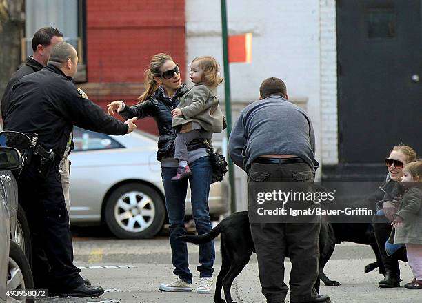 Sarah Jessica Parker and her twin daughters, Tabitha and Marion are seen on April 03, 2011 in New York City.