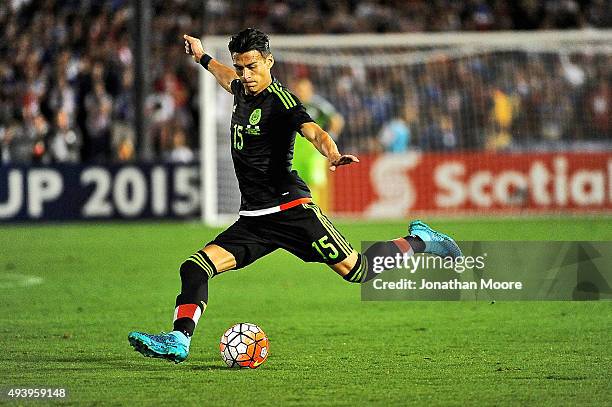 Hector Moreno of Mexico attempts a goal during the 2017 FIFA Confederations Cup Qualifier against the United States at Rose Bowl on October 10, 2015...