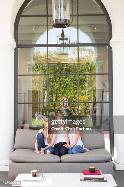 Actress Lori Loughlin is photographed with daughters Olivia and Isabella at home for People Magazine on May 19, 2015 in Los Angeles, California.