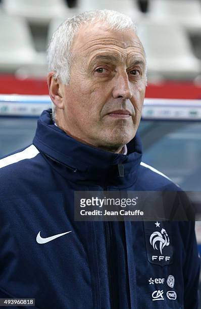 Coach of France Philippe Bergeroo looks on during the women's international friendly match between France and The Netherlands at Stade Jean Bouin on...