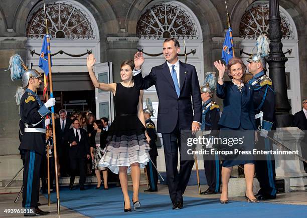 Queen Letizia of Spain, King Felipe VI of Spain and Queen Letizia of Spain attend the Princess of Asturias Awards 2015 at the Campoamor Theater on...