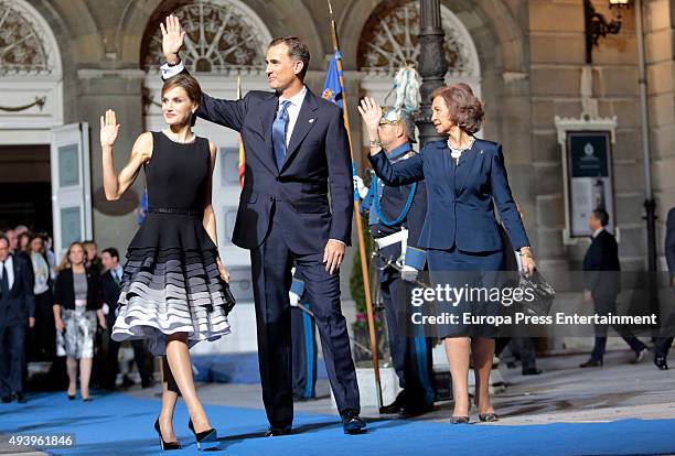 Queen Letizia of Spain, King Felipe VI of Spain and Queen Letizia of Spain attend the Princess of Asturias Awards 2015 at the Campoamor Theater on...