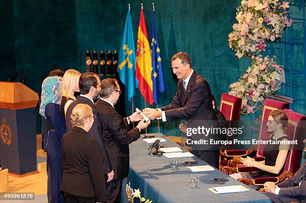 Wikipedia members, King Felipe VI of Spain and Queen Letizia of Spain attend the Princess of Asturias award 2015 at the Campoamor Theater on October...