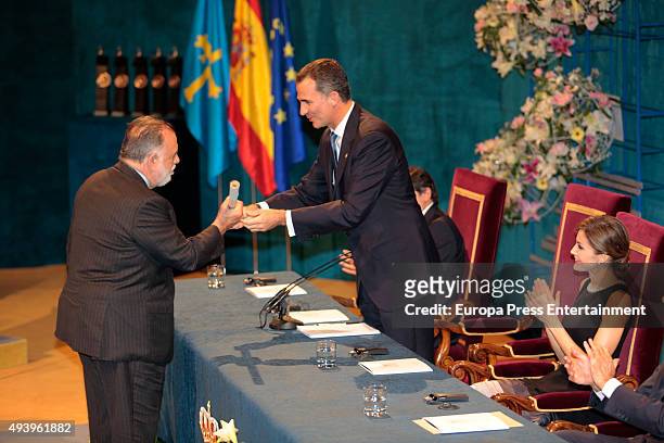 Francis Ford Coppola, King Felipe VI of Spain and Queen Letizia of Spain attend the Princess of Asturias award 2015 at the Campoamor Theater on...