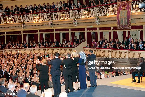 Wikipedia members Jimmy Wales , Patricio Lorente and Lila Tretikov attend the Princess of Asturias award 2015 at the Campoamor Theater on October 23,...