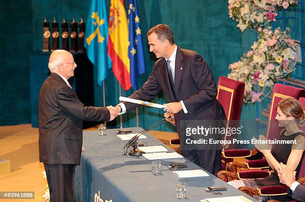 Emilio Lledo, King Felipe VI of Spain and Queen Letizia of Spain attend the Princess of Asturias award 2015 at the Campoamor Theater on October 23,...