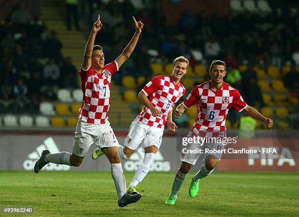 Josip Brekalo of Croatia celebrates after scoring a goal during the FIFA U-17 World Cup Group A match between Croatia and Nigeria at Estadio...