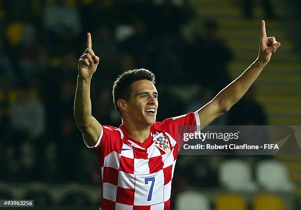 Josip Brekalo of Croatia celebrates after scoring a goal during the FIFA U-17 World Cup Group A match between Croatia and Nigeria at Estadio...