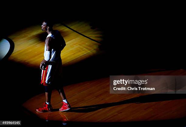 Chris Bosh of the Miami Heat is introduced before Game Four of the Eastern Conference Finals of the 2014 NBA Playoffs against the Indiana Pacers at...