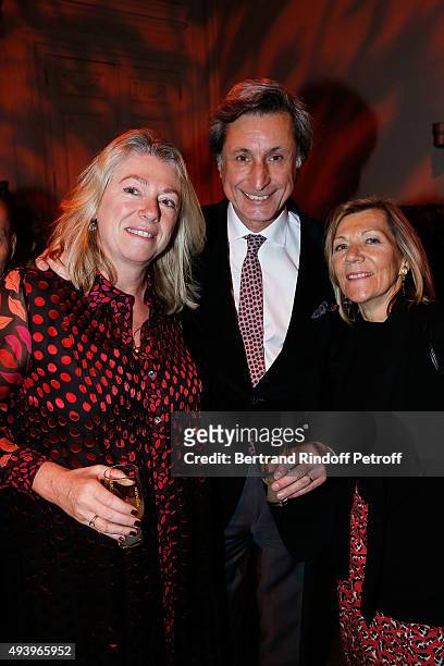 Anne Clergue, Patrick de Carolis and his wife Carol-Ann attend 'Le Bal Jaune 2015' Dinner Party At Hotel Salomon de Rothschild during FIAC on October...