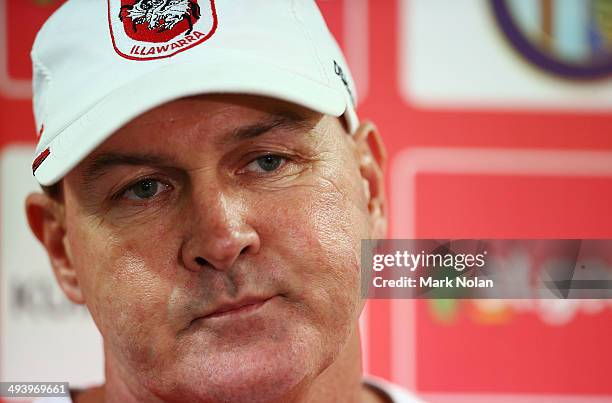 New Dragons coach Paul McGregor talks to the media after a St George Illawarra Dragons NRL training session at WIN Stadium on May 27, 2014 in...