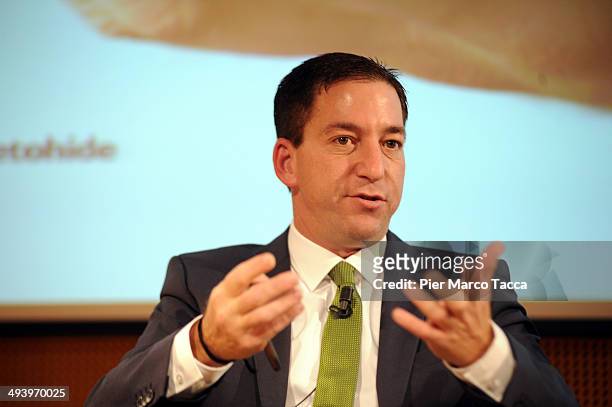 Glenn Greenwald speaks during the presentation of his book 'No Place to Hide: Edward Snowden, The NSA, And The U.S. Surveillance State' on May 26,...