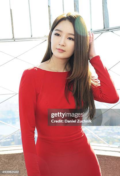 Kang Min-Kyung of the Kpop group Davichi attends the lighting of The Empire State building on October 23, 2015 in New York City.