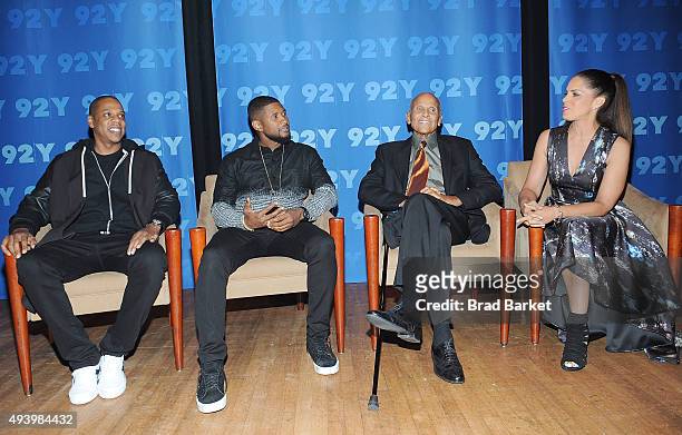 Musician Jay-Z, Usher, Harry Belafonte and Soledad O'Brien.attend the 92nd Street Y presents: "Breaking The Chains" of Social Injustice at 92nd...