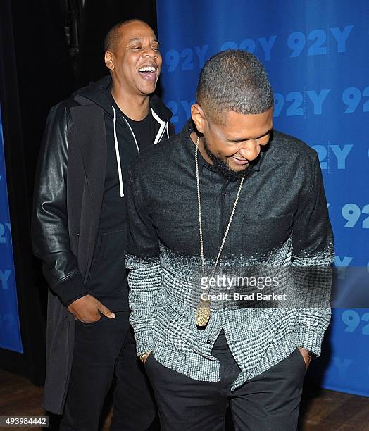 Musician Jay-Z and Usher attend the 92nd Street Y presents: "Breaking The Chains" of Social Injustice at 92nd Street Y on October 23, 2015 in New...