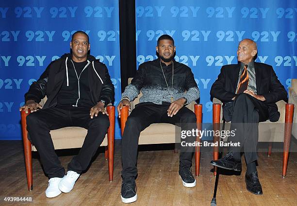 Musician Jay-Z, Usher and Harry Belafonte .attend the 92nd Street Y presents: "Breaking The Chains" of Social Injustice at 92nd Street Y on October...