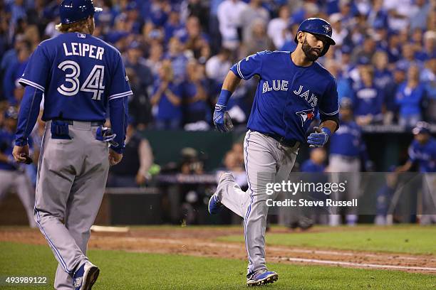 Jose Bautista hits a two run homer. The Toronto Blue Jays and the Kansas City Royals play game six of the MLB American League Championship Series at...