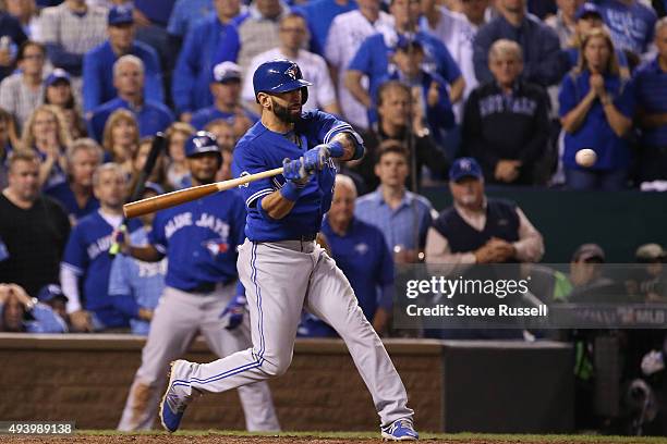 Jose Bautista hits a two run homer. The Toronto Blue Jays and the Kansas City Royals play game six of the MLB American League Championship Series at...