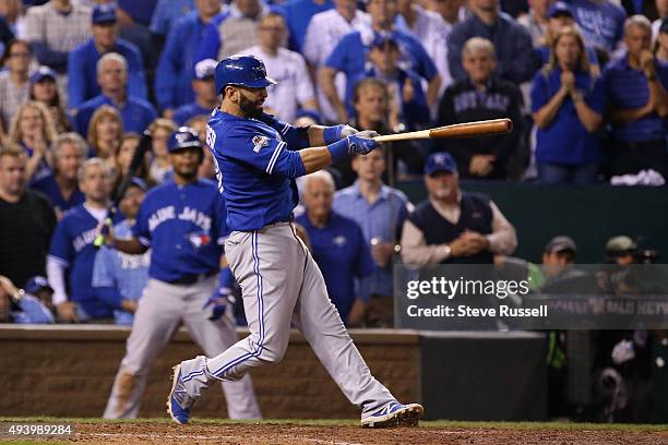 Jose Bautista hits a two run homer. The Toronto Blue Jays and the Kansas City Royals play game six of the MLB American League Championship Series at...