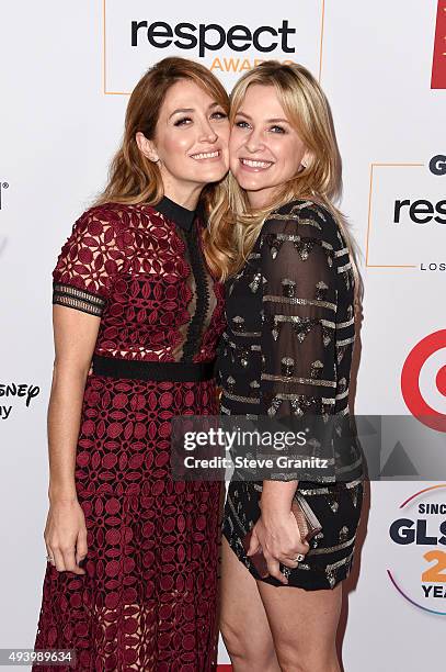 Actresses Sasha Alexander and Jessica Capshaw attend the 2015 GLSEN Respect Awards at the Beverly Wilshire Four Seasons Hotel on October 23, 2015 in...