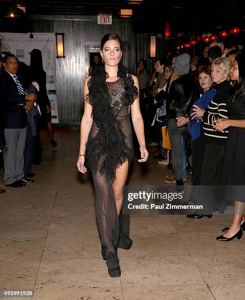 Model walks the runway at the Meredith O'Connor Album Release Party benefiting The Carol Galvin Foundation at The Park on October 23, 2015 in New...