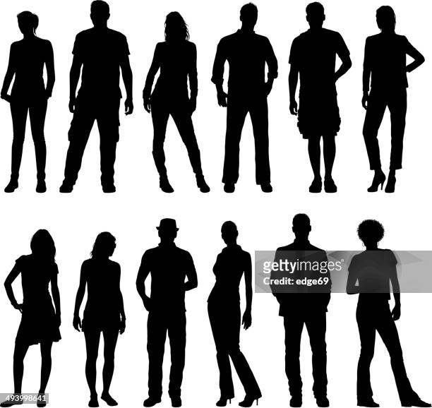 young people silhouettes - plain background stock illustrations
