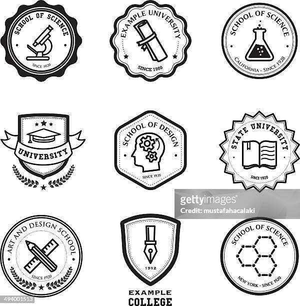school and education badges - educational establishment stock illustrations