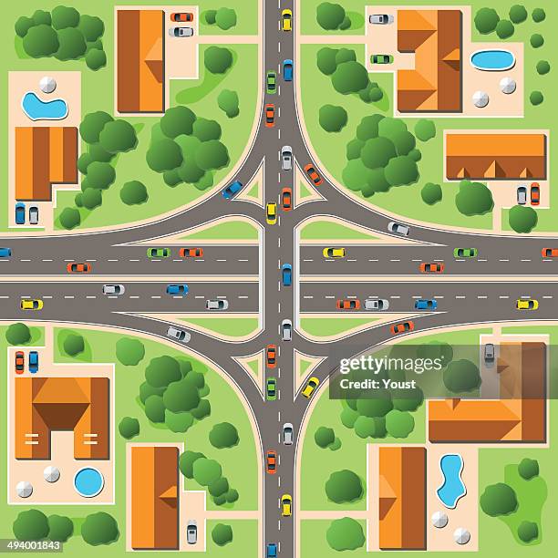 map of cottage village - motorway junction stock illustrations