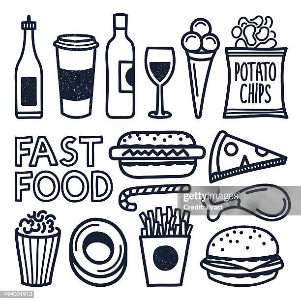 fast food doodles - foodie stock illustrations