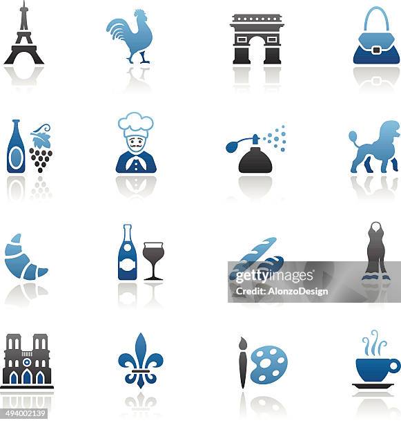 blue france icon set - rooster stock illustrations