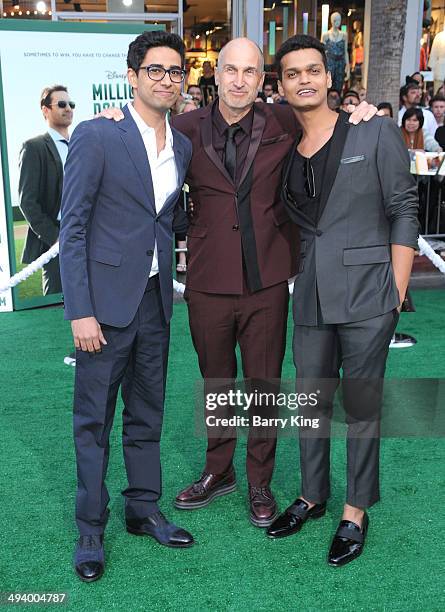 Actor Suraj Sharma, director Craig Gillespie and actor Madhur Mittal attend the premiere of 'Million Dollar Arm' on May 6, 2014 at the El Capitan...
