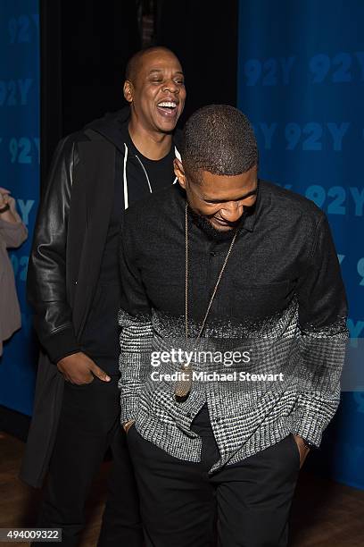 Jay Z and Usher attend 92nd Street Y Presents: "Breaking The Chains" of Social Injustice at 92nd Street Y on October 23, 2015 in New York City.