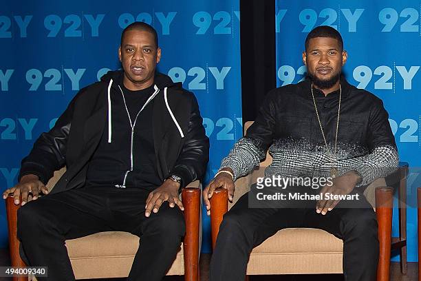 Jay Z and Usher attend 92nd Street Y Presents: "Breaking The Chains" of Social Injustice at 92nd Street Y on October 23, 2015 in New York City.