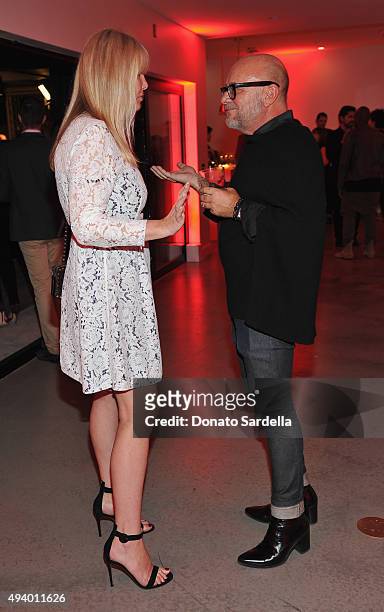 Irena Medavoy and Eric Buterbaugh attend Brian Atwood's Celebration of PUMPED hosted by Melissa McCarthy and Eric Buterbaugh on October 23, 2015 in...