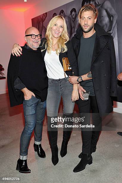 Host Eric Buterbaugh, stylist Tara Swennan and Adam Drawas attend Brian Atwood's Celebration of PUMPED hosted by Melissa McCarthy and Eric Buterbaugh...