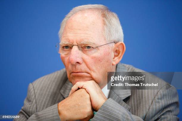 German Finance Minister Wolfgang Schaeuble speaks to the media at Bundespressekonferenz on May 27, 2014 in Berlin, German.