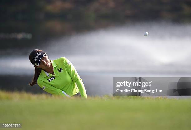 Bo-Mee Lee of South Korea plays a shot on the 17th hole during the third round of the Nobuta Group Masters GC Ladies at the Masters Gold Club on...
