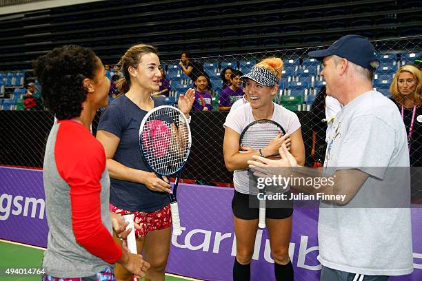 Raquel Kops-Jones, Abigail Spears, Bethanie Mattek-Sands and US Ambassador to Singapore Kirk Wagar attend the Sport Cares clinic at OCBC Arena on...